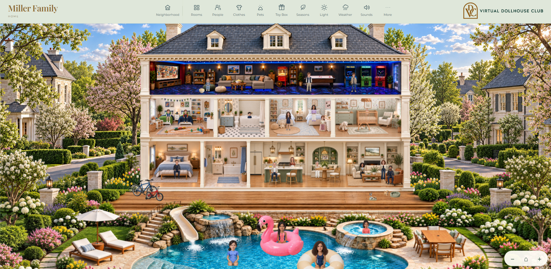The furnished Miller dollhouse, ready for your family's stories